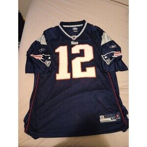 Vintage Tom Brady #12 New England Patriots  Reebok NFL Blue Jersey, Size XL